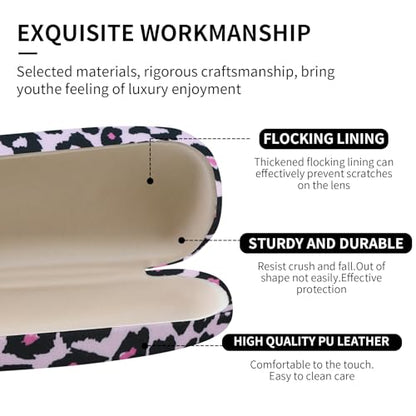PERFECTSIGHT Hard Shell Eyeglasses Case, PU Leather Protective Glasses Case, Cute Eyeglass Case for Women Men Girls - color: Pink Leopard