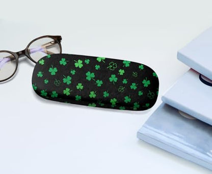 WIRESTER Hard Shell Eyeglasses Case, Clamshell Sunglasses Holder Protective Cover with Microfiber Cloth - color: Shamrock Clover Leaves