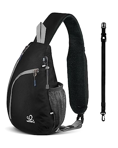WATERFLY Crossbody Sling Bag, Small Shoulder Chest Backpack - color: Black/W