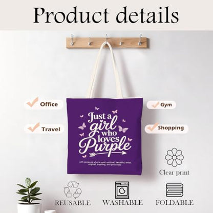 Funny Tote Bag, Canvas Reusable Carryall for Shopping Trip Commute - color: Purple 02