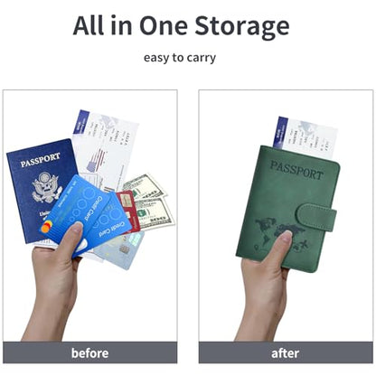 Passport Holder Cover Wallet Case RFID Blocking Card Slot Travel Essentials - color: Green
