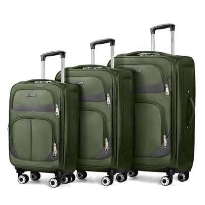 3-Piece Softside Set,Expandable 15% Luggage Set,w/LOCK - color: Green-Grey, size: 3-Piece Set (20"/24"/28'')