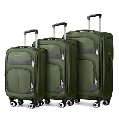 3-Piece Softside Set,Expandable 15% Luggage Set,w/LOCK - color: Green-Grey, size: 3-Piece Set (20"/24"/28'')