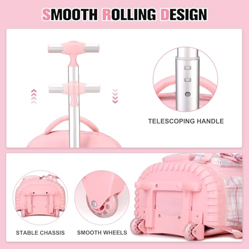 ACESAK Rolling Bow Backpack for Girls with Lunch Bag & Pencil Pouch - color: Pink