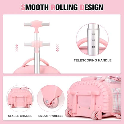 ACESAK Rolling Bow Backpack for Girls with Lunch Bag & Pencil Pouch - color: Pink