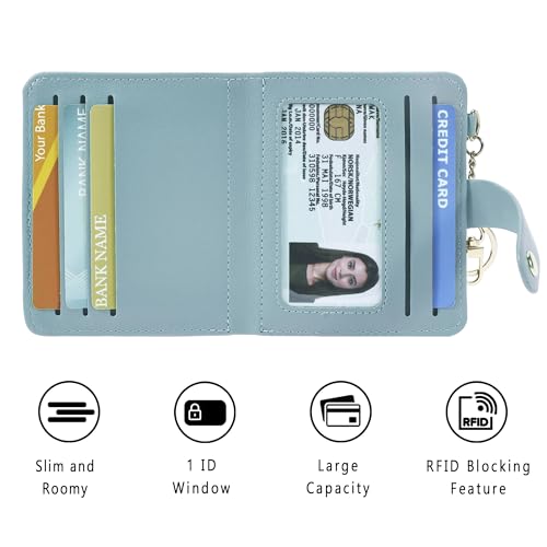 Airkit Small Wallet Women RFID, PU Leather Card Holder with Keychain - color: Colorful Starry Sky