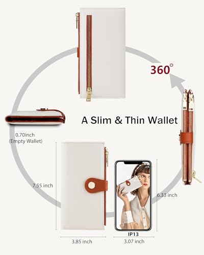 Women's Slim Wallet,Thin RFID Card Holder with Zipper Pocket - color: Beige＆Brown, size: Bifold