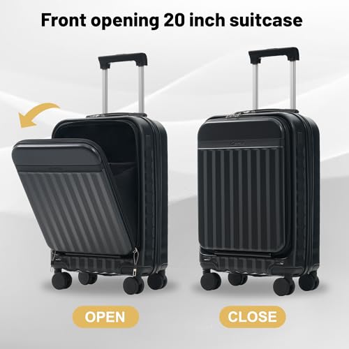Merax Hardshell Luggage Set, 3-Piece Suitcases with Front Opening,Black - color: Black, size: 3 Piece(20/24/DB)