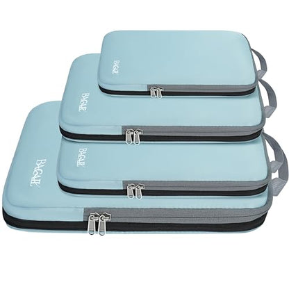 BAGAIL 4 Set/6 Set/8 Set Compression Packing Cubes Travel Accessories Expandable Packing Organizers (Cloth Pattern, 4-Dusty Blue) - color: 4-Dusty Blue, style: Cloth Pattern
