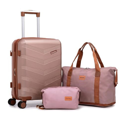 CONCEPTEN Expandable Carry on Luggage 3 Piece Suitcases with Spinner Wheels - color: Champagne Gold, size: 3 Piece
