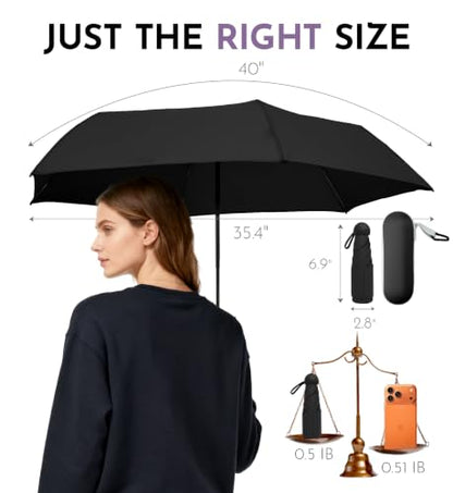 Umbrella Travel Size Mini Umbrella with UPF 100+ UV Rain Protection - color: Black