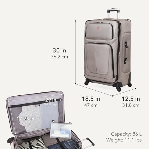 SWISSGEAR Sion Softside Expandable Spinner Luggage Durable Lightweight Travel Suitcase, Pewter, Checked-Large - color: Pewter, size: Checked-Large