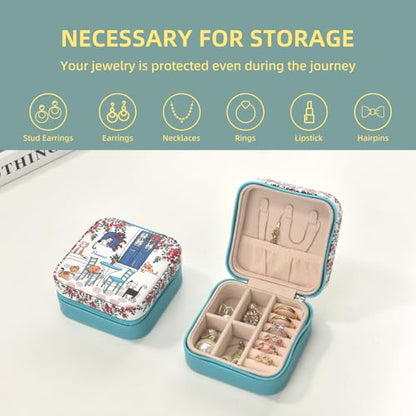 shunmei Mini Travel Jewelry Box, Personalised Pattern, Six Cats - style: Six Cats