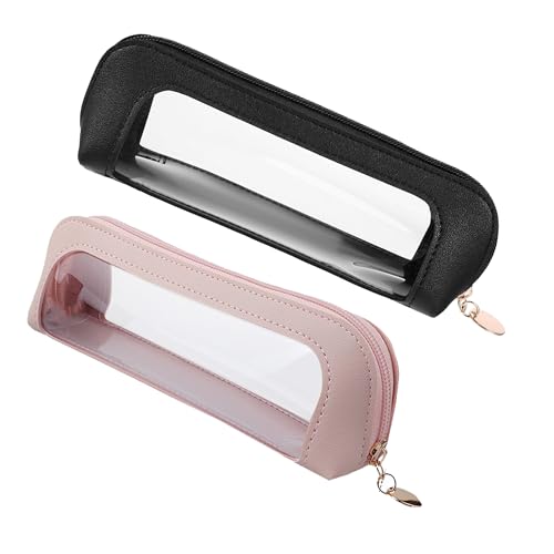 JMKEY PU Clear Waterproof Makeup Bag Double Side Travel Cosmetic Organizer - color: Black,Pink