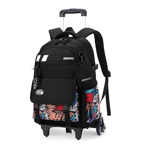 EKUIZAI Boys Rolling Backpack，Kids Trolley Book Bag for School | 27L Storage, Breathable Shoulder Strap, Middle School Bag with Wheels, for School&Travel - color: Graffiti Print, size: 1 Piece (6 Wheels)