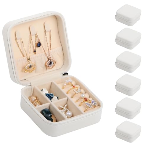 17Dec 6-Pack Small Travel Jewelry Case Organizer,Mini Travel Essentials for Women,Bridesmaid Gifts Birthday Gifts for Women,Small Jewelry Box for Girls 8-12 - color: 6-Pack,White