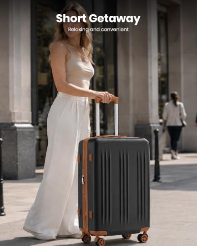Kono 28 Inch Large Checked Luggage with Spinner Wheels Expandable TSA Lock - color: Black&Brown, size: 28"