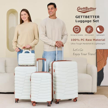 4Pc Hardside Carry On Checked Luggage Set Spinner TSA - color: Apricot white