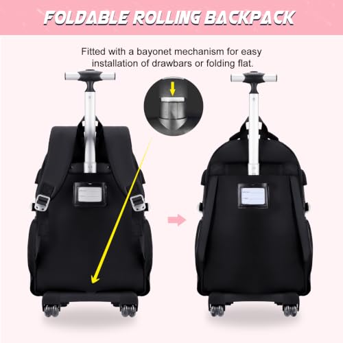 DIGOBAY Rolling Backpack for Girls with Lunch Bag & Pencil Case - color: Blackpink