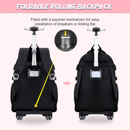 DIGOBAY Rolling Backpack for Girls with Lunch Bag & Pencil Case - color: Blackpink