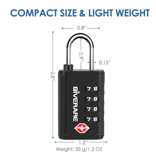 4 Pack TSA Approved Travel Luggage Locks 4-Digit, Open Alert Suitcase Combination Lock, Keyless Zipper Padlocks, TSA Accepted Compatible Padlock for Gym Locker, Golf Bag Case, Anti Theft-Black