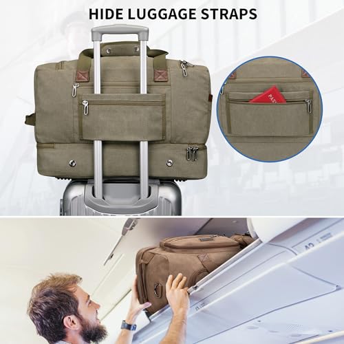 WITZMAN Duffle Bag for Men 60L Travel Canvas Weekender with Toiletry Bag - color: Army Green