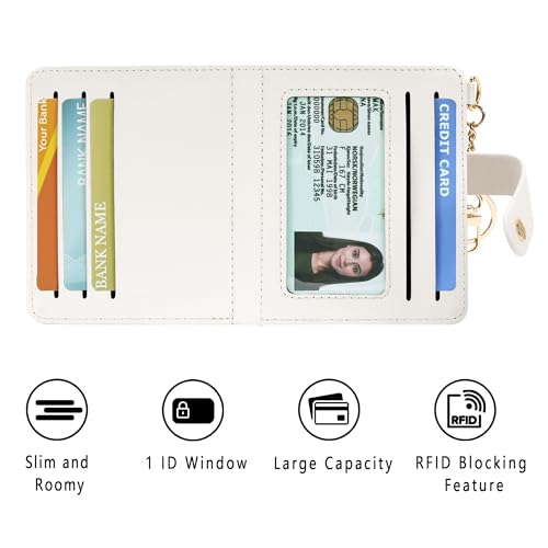 Airkit Small Wallet Women RFID, PU Leather Card Holder with Keychain - color: Black & White