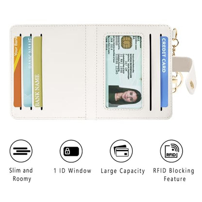 Airkit Small Wallet Women RFID, PU Leather Card Holder with Keychain - color: Black & White
