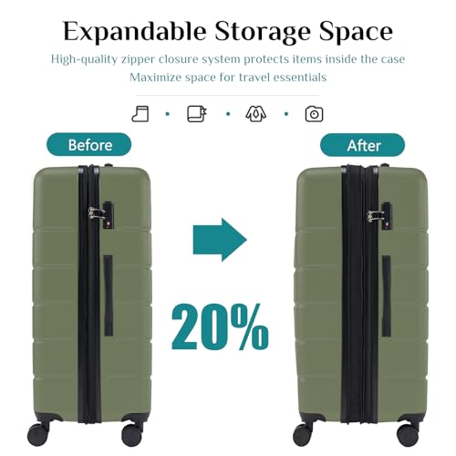 OLIXIS 3-Piece Luggage Set, Carry On Suitcases with Spinner Wheels, Expandable Travel Luggage with TSA Approved Lock & ABS Hard Shell, Olive Green, 20/24/28 Inch - color: Olive Green, size: 20/24/28IN
