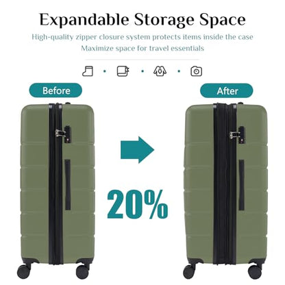 OLIXIS 3-Piece Luggage Set, Carry On Suitcases with Spinner Wheels, Expandable Travel Luggage with TSA Approved Lock & ABS Hard Shell, Olive Green, 20/24/28 Inch - color: Olive Green, size: 20/24/28IN