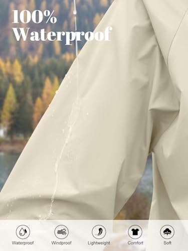 PITINAN Women's Rain Jacket Packable with Hood Lightweight Travel XS-3XL - color: Beige, size: Large