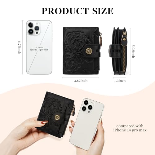Womens Wallet,RFID Blocking Leather Wallet Womens Bifold Card Holder Small Compact Wallet for Women with Removable ID Window(yhblack) - color: c2-embossed black