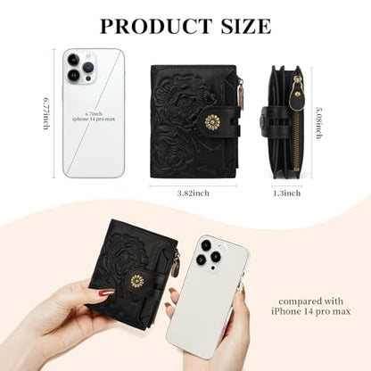 Womens Wallet,RFID Blocking Leather Wallet Womens Bifold Card Holder Small Compact Wallet for Women with Removable ID Window(yhblack) - color: c2-embossed black