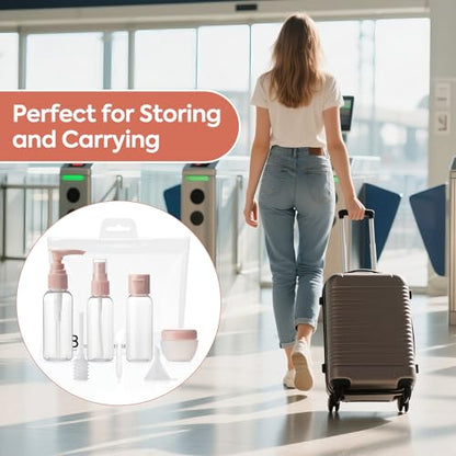 8 PACK Portable Travel Refillable Bottles Set – Transparent Plastic Spray and Cream Containers for Lotion, Shampoo, Skincare, and Toiletries