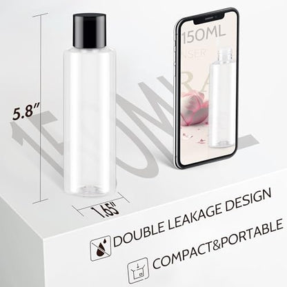 150ML/5OZ Travel Size Toiletries, 3 Pack Travel Size Containers | Double Leak Proof & Refillable Plastic Travel Bottles for Shampoo, Lotion, Body Wash with 6pcs Labels (Clear) - color: Clear, size: 150ml(3pcs)