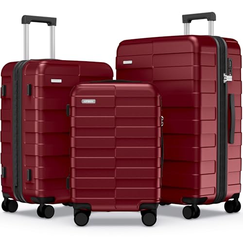 Vipbox Suitcase Set 3-Piece Hardside PC Suitcase with Wheels, Wine Red - color: Wine Red, size: 3-Piece Set (20/24/28)