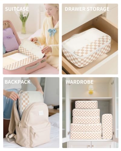 Narwey Packing Cubes for Travel, Luggage Organizer Bags for Women Kids - color: Light Checkerboard