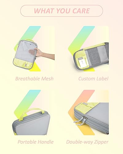 BAGSMART Compression Packing Cubes for Travel Essentials - color: Sunray Yellow, size: Set of 6