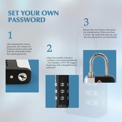 TSA Approved Luggage Locks 2 Pack, 3 Digit Steel Shackle Combination JY-820 - style: JY-820