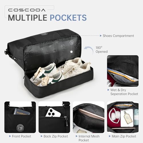 Travel Duffel Bag 18x14x8 Personal Item Bag with Shoe Compartment - color: Brown