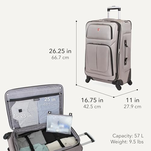 SwissGear Sion Softside 확장 가능, 백랍., 체크무늬-중형 25인치, Sion 소프트사이드 확장형 수하물 - color: 백랍., size: 체크무늬-중형 25인치