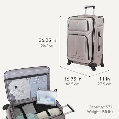 SwissGear Sion Softside Expandable Luggage – Medium Checked Suitcase with 360 Degree Wheels & Retractable Handle – 25 Inch, Perfect for 1-7 Night Trips – Pewter - color: Pewter, size: Checked-Medium 25-Inch