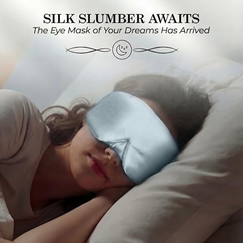 SLEEP SANCTUARY 100% Pure Mulberry Silk Sleep Mask - 22 Momme Light Blocking Hook & Loop Silk Eye Mask for Sleeping - Secure Fit for Side Sleepers, Women & Men - Cloud Soft (Misty Blue) - color: Misty Blue