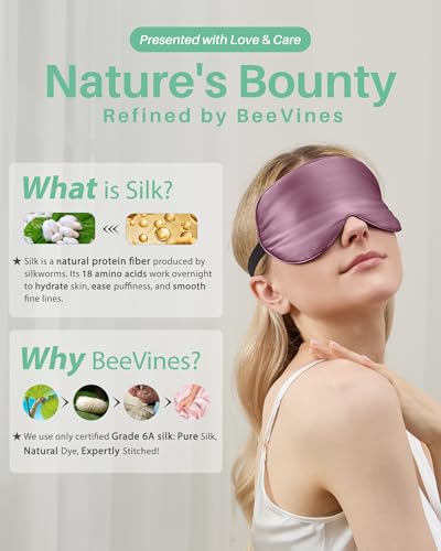BeeVines 100% Silk Sleep Mask, Blackout Eye Masks(Black & Ruby Purple) - color: 12- Black & Ruby Purple