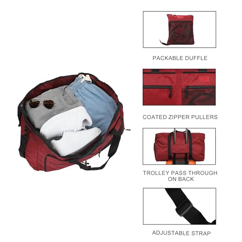 Spider-Man Logo Red 24" Packable Travel Duffle Bag with Shoe Compartment, Removable Shoulder Strap & Front Storage Pockets - color: Spider-Man Mask Red