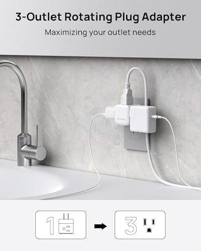 TROND 2 Prong to 3 Prong Outlet Adapter with 360 Rotating Plug - color: White, size: 2 Prong-1 Pack