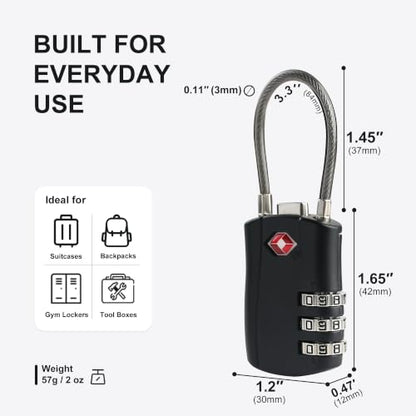 TSA Approved Small Combination Lock for Luggage Locker Suitcase - color: Black