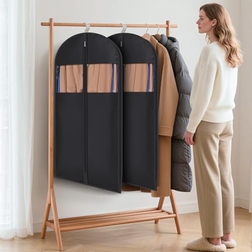 Syeeiex Compression Hanging and Space Saving Garment Bag, 43 Inch, Black - color: Black, size: 43" - 2pcs(8" Gusseted)