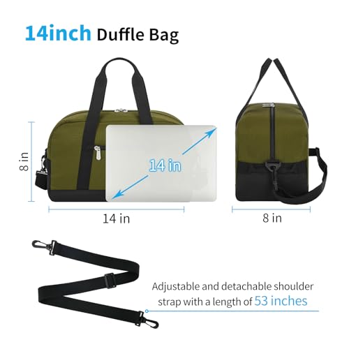 Apenze Small Gym Bag 14 inch Duffel Bag - color: Olive Green