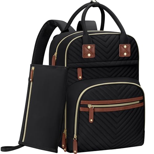 Tenot Diaper Bag Backpack for Women with Changing Pad Black - color: Black, style: With Extra Layer & Changing Pad